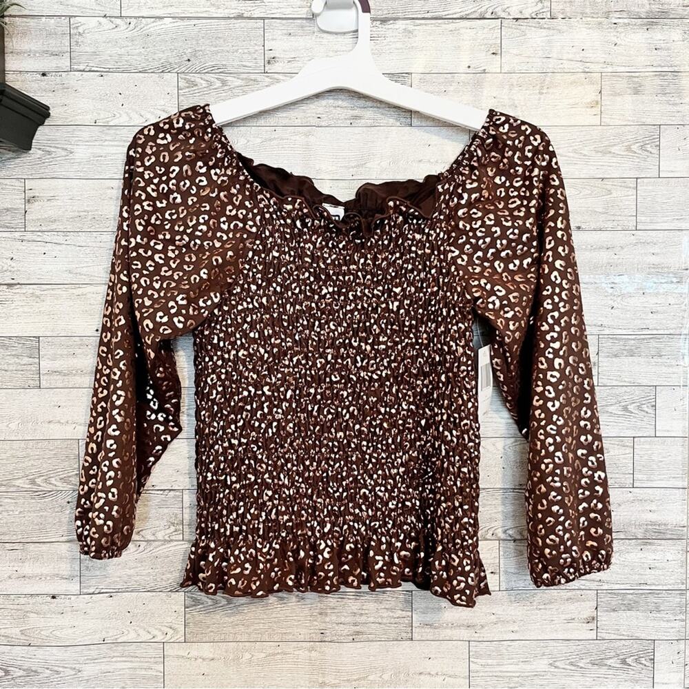 Girls Foil Leopard Top ERGE Designs Smocked NWT L - Picture 3 of 8